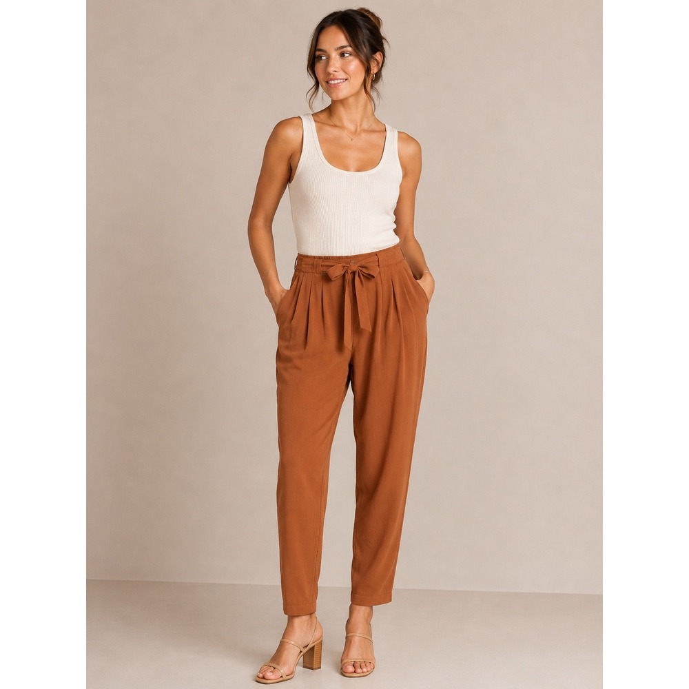 NWT Indah Agent S Pants Womens Small Honey Viscose‎ Pleated Tie Waist Boho Chic